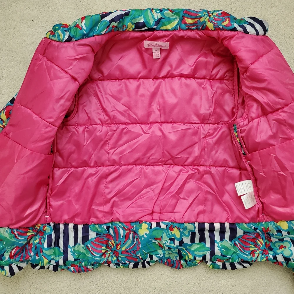 Lilly Pulitzer Mini Kate Puffer Jacket in Paradisio Resort White szXL (12-14)